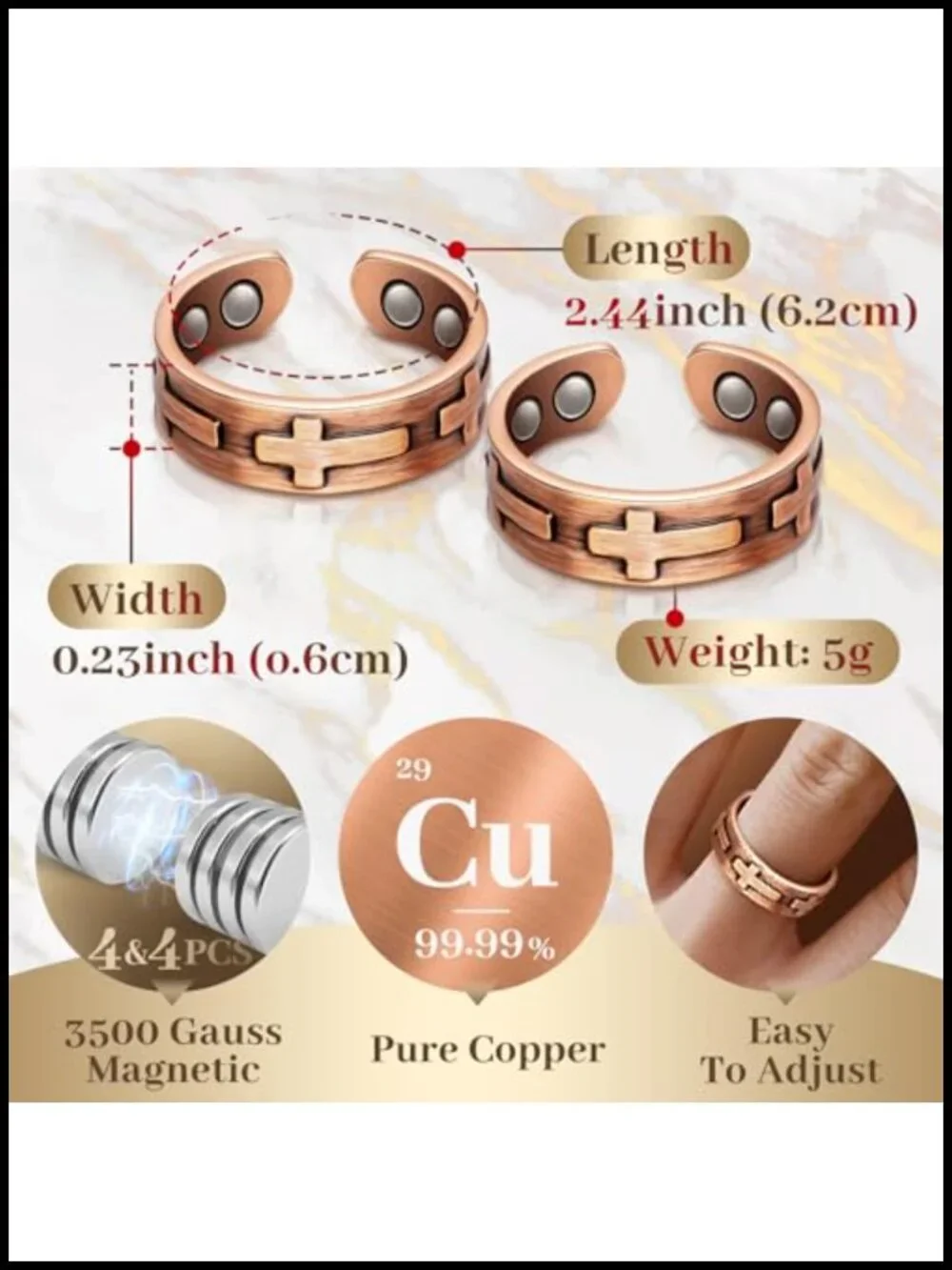 Adjustable Pure Copper Ring with 3500 Gauss Magnets for Joint Support